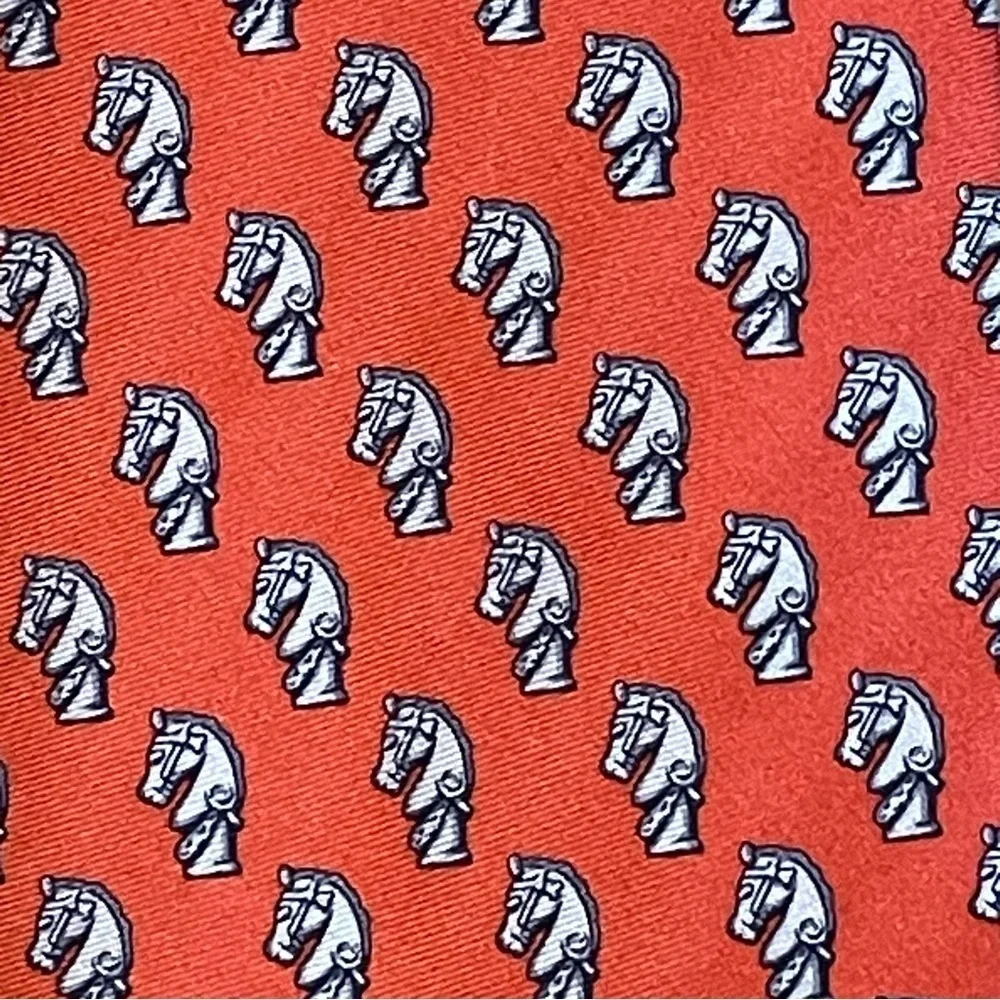 NOLA Couture Knights Chess Piece Orange Whimsical Preppy Chess Club Silk Tie